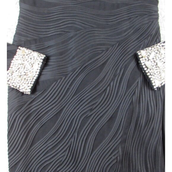 EUC $595 Jovani Black Textured Long Slv fitted sheath Midi Dress beaded cuff 4 - Picture 7 of 14